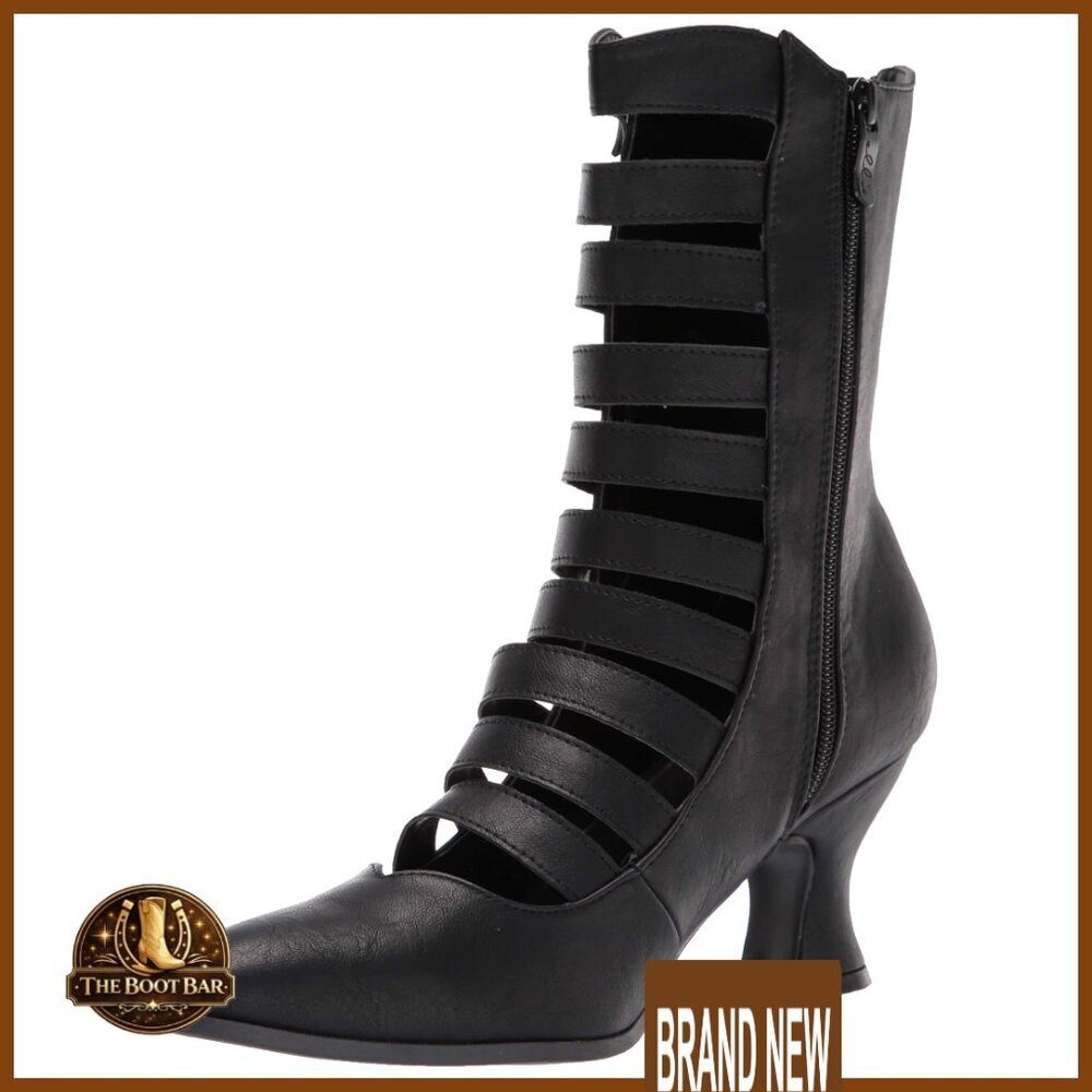 Women's Black Strappy Mid-Heel Ankle Boots size 10